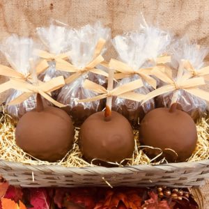 10 Caramel Apples Dipped in Chocolate in a Basket