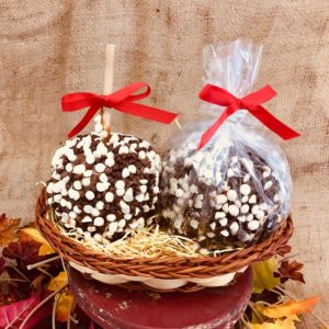 2 Double Chocolate Chip Caramel Apples in a Basket